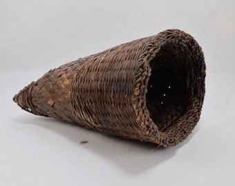 Antique Norwegian Woven Teger Basket Early 1900s Scandinavian Folk Art Rustic Storage Handcrafted Nordic Farmhouse Decor