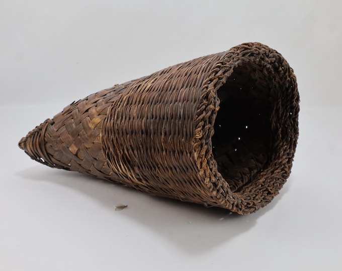 Antique Norwegian Woven Teger Basket Early 1900s Scandinavian Folk Art Rustic Storage Handcrafted Nordic Farmhouse Decor