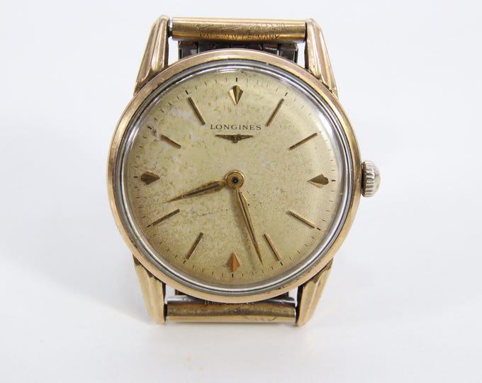 Vintage Longines Manual Wind Wristwatch | 1950s Gold Plated Case | Swiss Made | Stunning Patina Dial | German GALA Flex Bracelet