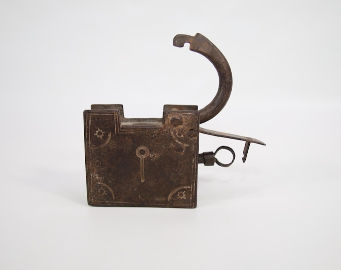 Antique 19th Century Norwegian Hand Forged Padlock with Functional Key