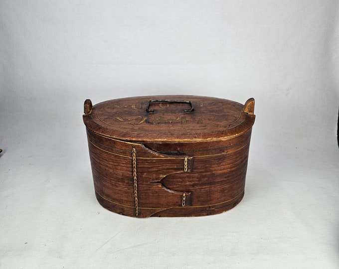 Hand-painted Antique Norwegian Bentwood Box from 1817 - Folk Art Decor - Rare keepsake container