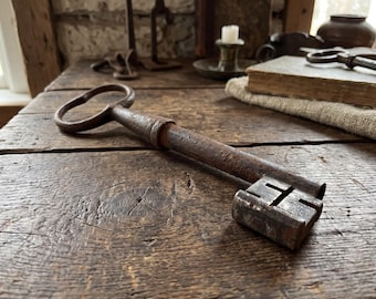 Antique Norwegian Hand-Forged Iron Key - Telemark, 19th Century, Large Architectural Collectible