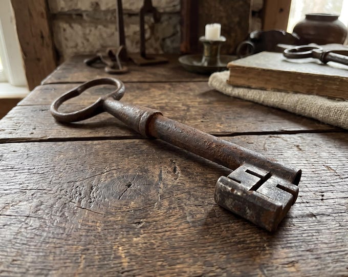 Antique Norwegian Hand-Forged Iron Key - Telemark, 19th Century, Large Architectural Collectible
