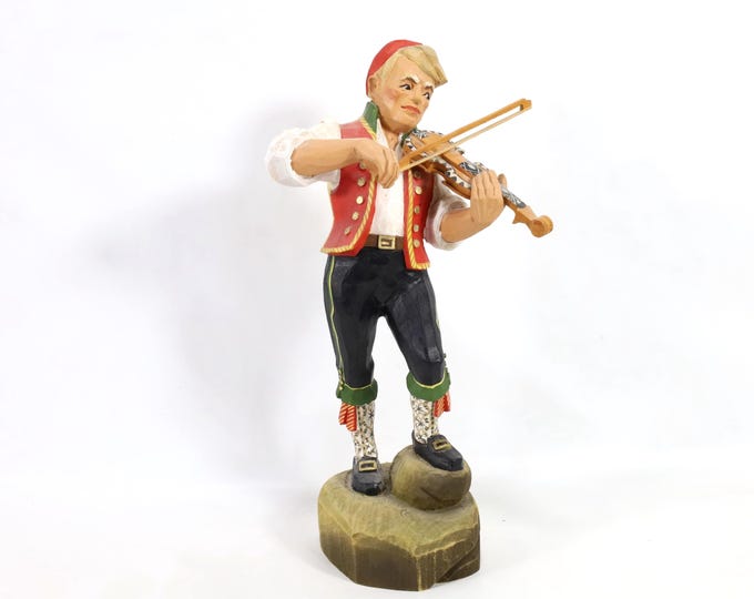 Scandinavian Henning Norway Figure|Vintage 1970s Hand-Painted|Authentic Bunad & Fiddle|Collectible Folk Art