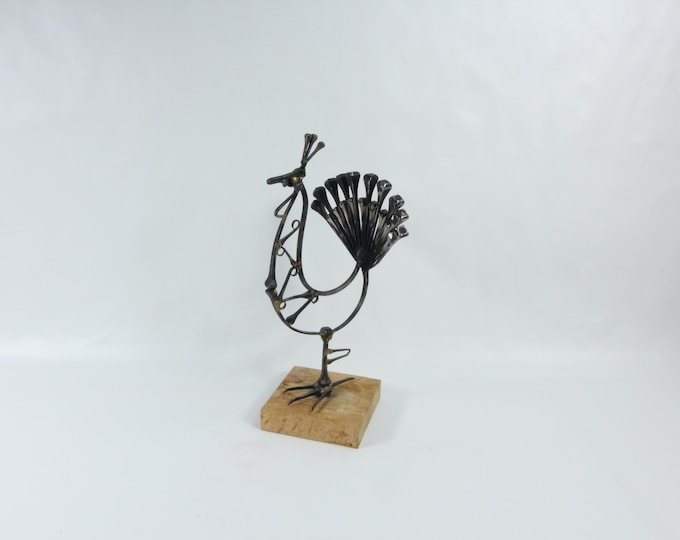 Handcrafted Norwegian Trampart Figure | Vintage Nail Art | 1960s Folk Art Figure | Metall Bird Decor | Gift