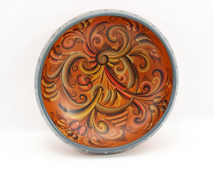 Norwegian Folk Art Rosemaling Bowl | Hand Painted Turned Wood | 1960s Scandinavian Decorative Art