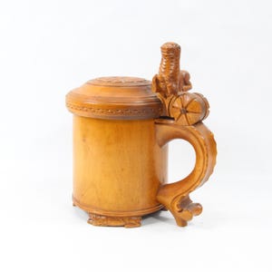 Fantastic vintage Lion Head Beer Tankard - Hand Carved Norwegian Folk Art Stein - Unique hand made folk art drink vessel
