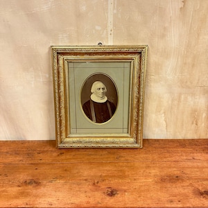 Antique Scandinavian Gold Frame - 1800s Era with Exquisite Details & Vintage Portrait Photo