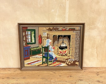 Vintage Norwegian Handwoven Image - Farmer's Kitchen Motif and Scandinavian Charm