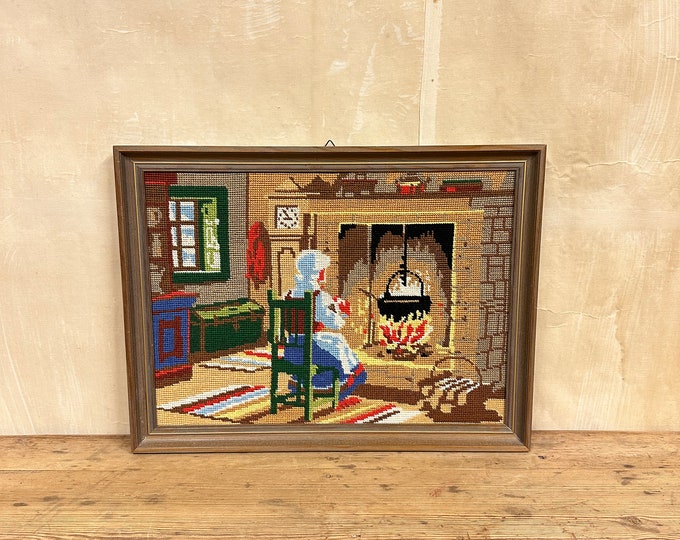 Vintage Norwegian Handwoven Image - Farmer's Kitchen Motif and Scandinavian Charm