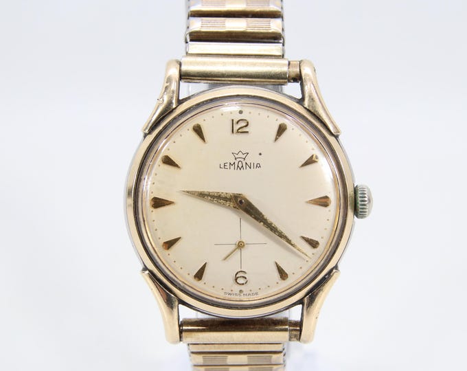 Vintage Lemania Wristwatch | Manual Wind Swiss Made | Gold on Steel Case 35mm | Patinated Dial | Expansion Bracelet