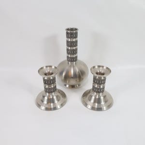 Haugrud Norway Pewter Vase | Pewter Candlestick Holders | Scandinavian Decor | Handmade Pewter Set 1970s