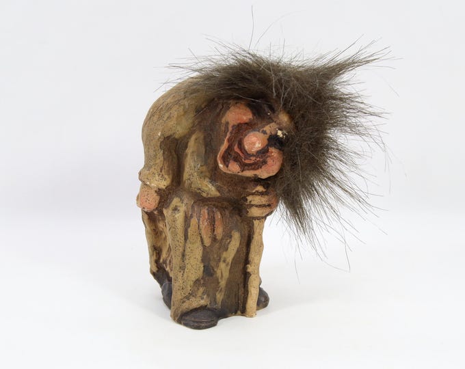 Norwegian Fosse Troll Figurine Model 403 Wanderer Troll | Vintage Scandinavian Folk Art Troll With Walking Stick | Norway Folklore Figure