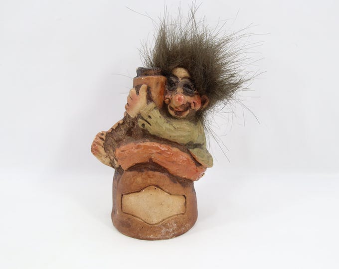Fosse Troll Figurine With Barrel | Norwegian Fosse Troll Art 411 | Handmade Norway Folklore Figure | Vintage 2000s Scandinavian Troll