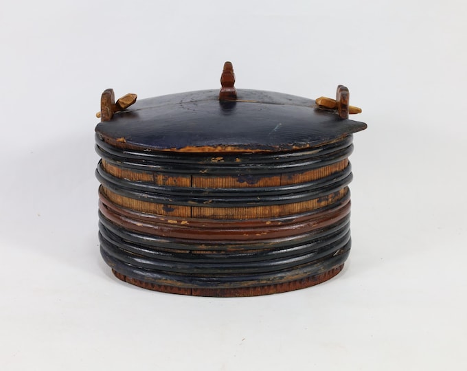Antique Norwegian Bentwood Tine Box - Hand-Carved Beauty from the 1800s