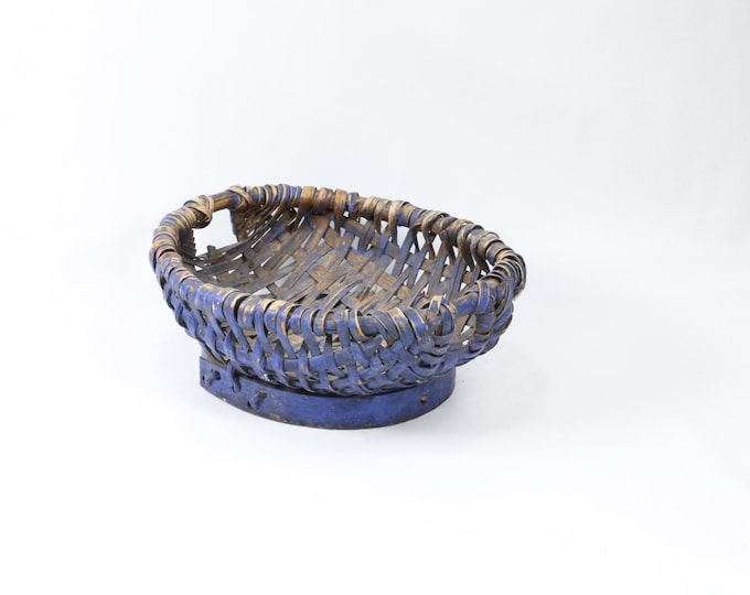 Beautiful antique blue painted basket - Norwegian antiques - old basket antique - scandinavian design