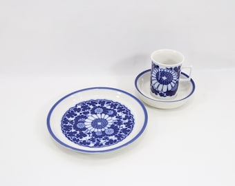 1970s Norwegian Blue Marguerite Breakfast Trio | Cobalt Daisy Porcelain | Scandinavian Vintage Set