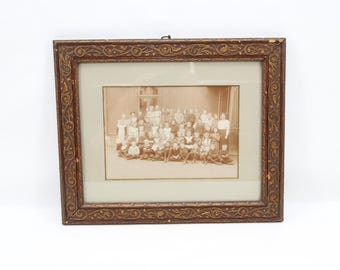 Norwegian School Class Photograph 1910s | Antique Framed Sepia Photo with Ornate Gilt Wood Frame | Early 20th Century Norway