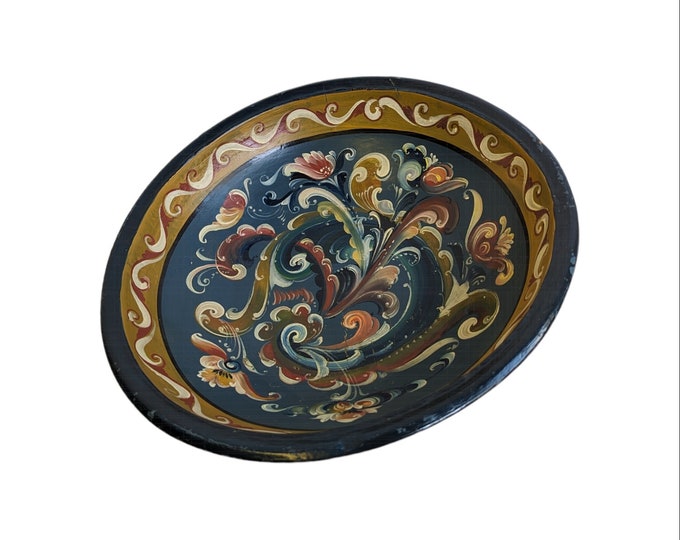 Antique rose painted Wooden Table Bowl - Vintage rose painted Bowl - Rosemalt Norwegian Table Decor