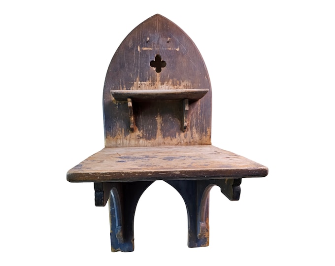 Vintage Charm: Antique Wooden Wall Shelf from 1890-1910s - Rustic Farm Decor and Antique Interior Accent