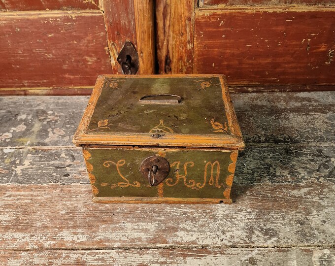 Unique 1800s Small Warehouse Chest - Vintage Norwegian Decorative Trunk