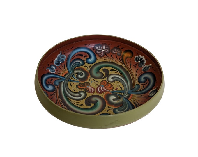 Rose painted Wooden Table Bowl - Vintage rose painted Bowl - Rosemalt Norwegian Table Decor