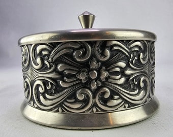 Exquisite Handcrafted Pewter Jewelry Box - Norwegian Tin Art with Delicate Rose Design - Norwegian folkart