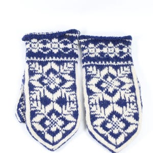 Norwegian Wool Selbu Gloves | Vintage Handmade Wool Gloves | Winter Clothes | Handmade blue and white Wool Gloves | Norwegian Pattern