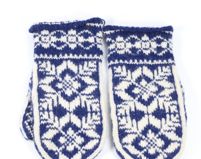 Norwegian Wool Selbu Gloves | Vintage Handmade Wool Gloves | Winter Clothes | Handmade blue and white Wool Gloves | Norwegian Pattern