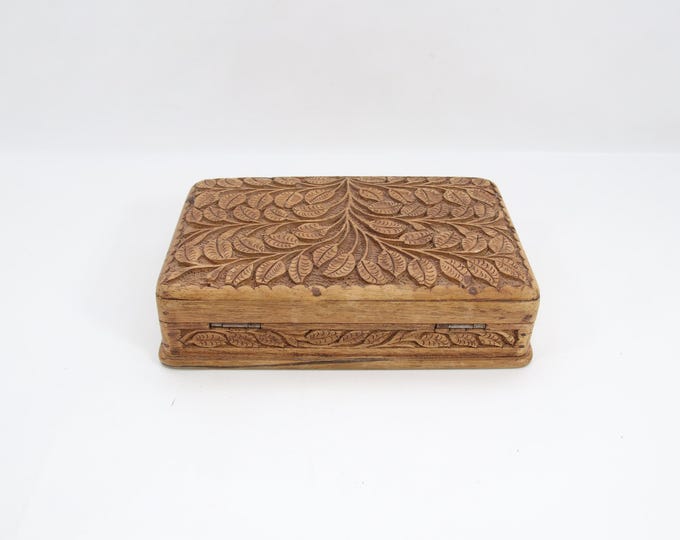 1960s Kashmiri Carved Wooden Puzzle Box | Hand Carved Indian Secret Lock Box | Vintage Jewelry Storage Case