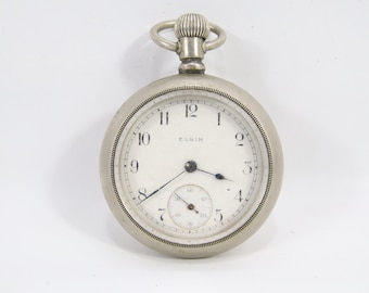 Elgin Railroad Pocket Watch | 1910s Silveroid Keystone Case | 7 Jewel Vintage Train Motif | Norwegian Estate Find | Antique Working Watch