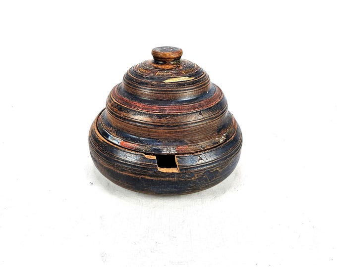 Antique 1800s Century Triple Tine Keepsake Box - Original Norwegian Folk Art - Rustic Home Decor