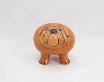 Vintage Lisa Larson Minikennel Bulldog Figurine - Small Brown Stoneware Dog, Made in Sweden, Scandinavian Design
