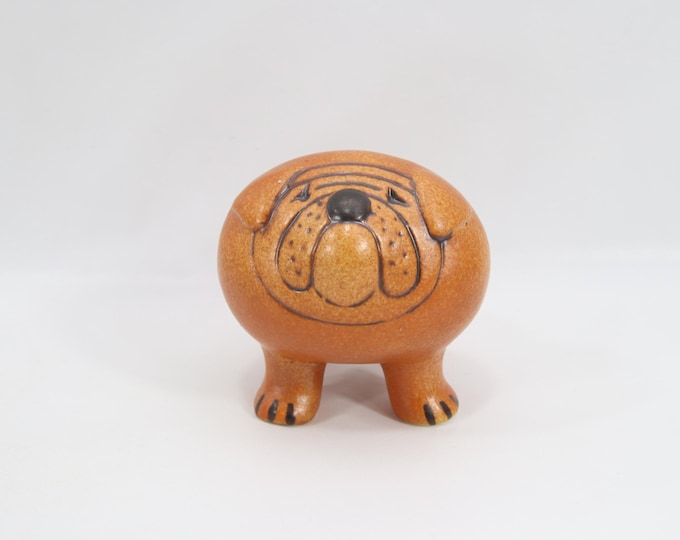 Vintage Lisa Larson Minikennel Bulldog Figurine - Small Brown Stoneware Dog, Made in Sweden, Scandinavian Design