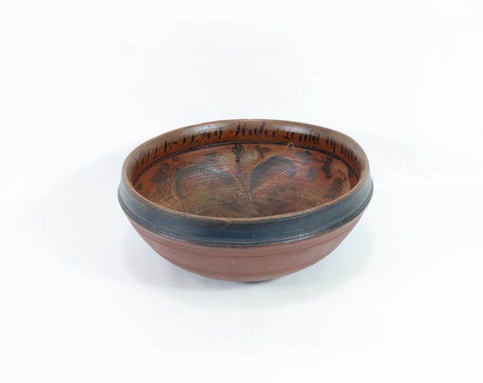 Antique Norwegian Ale Bowl with Charming Rosemaling Motif - Rustic Wedding Table Decoration