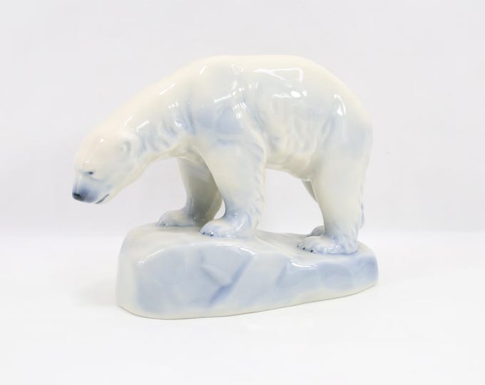 Porsgrund Porcelain Polar Bear Figurine | Large 1970s Norwegian Arctic Blue Sculpture | Scandinavian Wildlife Art