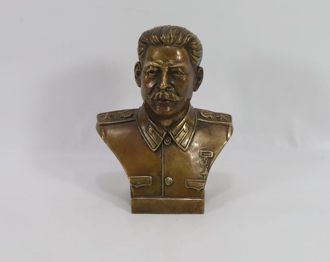Vintage Joseph Stalin Bust Brass Statue - 1940s Soviet Leader Memorabilia