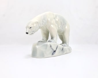 Porsgrund Porcelain Polar Bear Figurine | Large Norwegian Wildlife Sculpture | Vintage 1970s Glazed Scandinavian Art