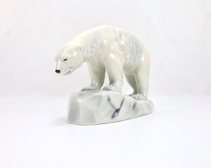 Porsgrund Porcelain Polar Bear Figurine | Large Norwegian Wildlife Sculpture | Vintage 1970s Glazed Scandinavian Art