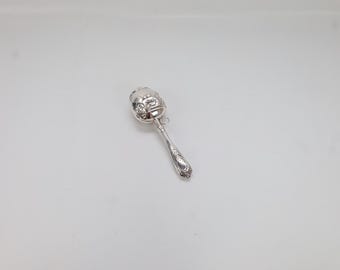 Antique Sterling Silver Baby Rattle 925 Early 1900s Hen And Chicks Motif Nursery Christening Gift