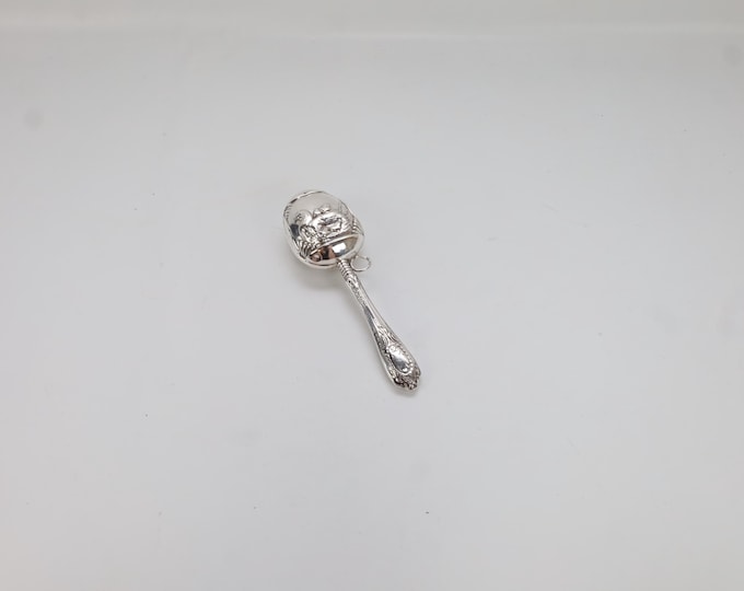 Antique Sterling Silver Baby Rattle 925 Early 1900s Hen And Chicks Motif Nursery Christening Gift