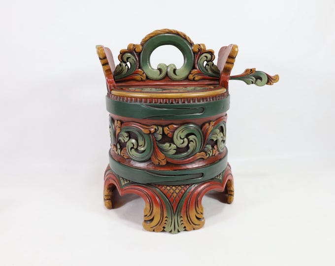 Antique Norwegian Acanthus Carved Porridge Amber - Telemark District - Unique Folk Art Collectible
