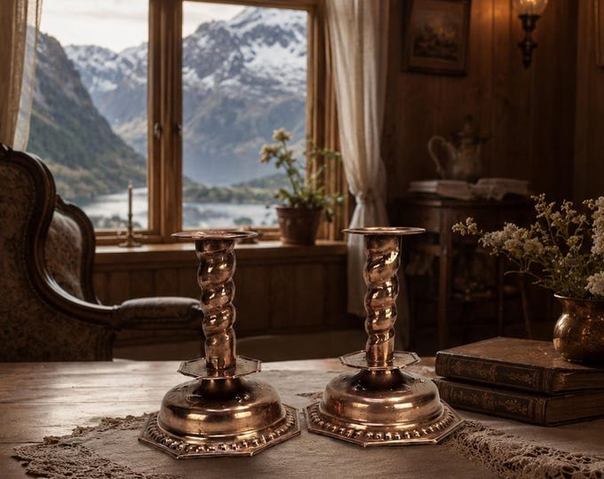 Exquisite 1800s Handmade Candlestick Set - Authentic Norwegian/Swedish Hammer Struck Candle Holders