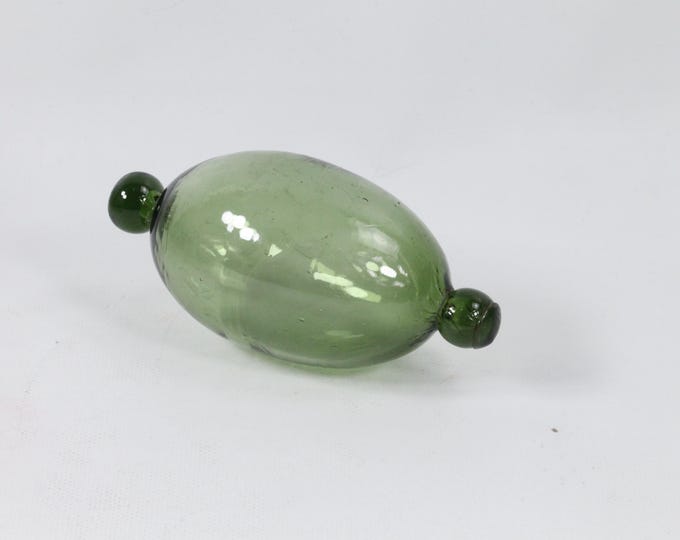 Very RARE Oval knobbed egg fishing float, Olive green glass with bubbles, Hemp-Free - Nautical decor from Laurvig glass factory