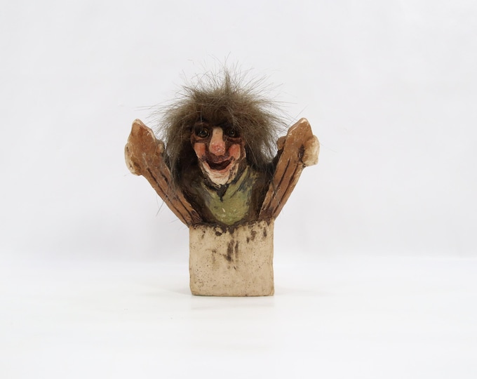 Vintage Fosse Ski Jumping Troll Figurine | Nordic Winter Sport Folk Art Decor | Whimsical Ski Hopper Character Collectible Display