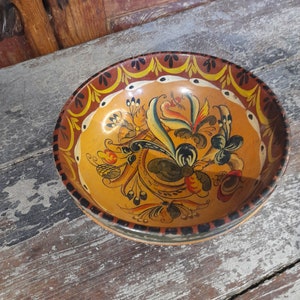 Folk Art Inspired Ale Bowl - Stunning 1980s Norwegian Farmhouse Primitive Antiques