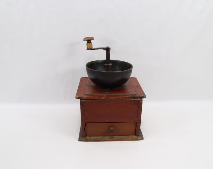 Antique Norwegian Coffee Grinder - 19th Century Wooden Hand-Crank Coffee Mill, Rustic Kitchen Collectible