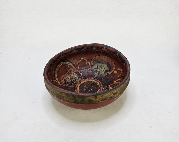 Antique Norwegian Bridal Bowl with Charming Rosemaling Motif - Rustic Wedding Table Decoration