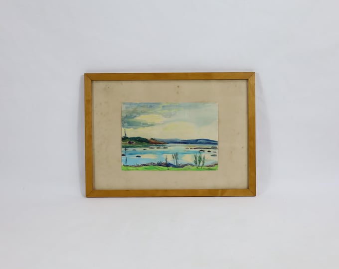 Rare Norwegian Artist Plavum 1961 Seascape Watercolor Original