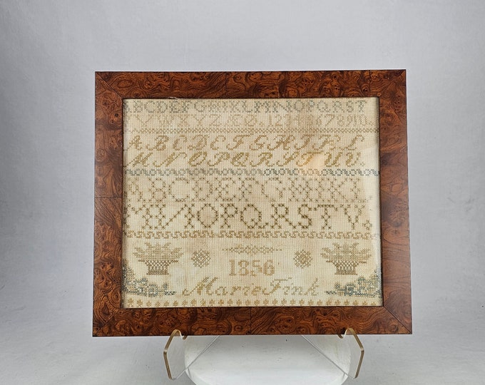Rare Antique Norwegian 19th C Dated 1856 Whitework Sampler - Norwegian Alphabet and Number Sampler with Beautiful alphabet school work